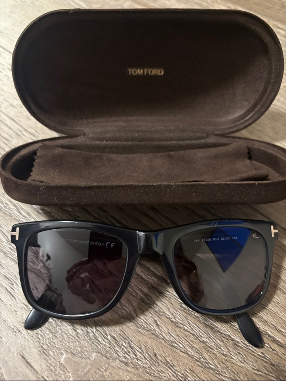 Tom Ford Leo Square Sunglasses FT0336 Model Frame in 01V Black Made in Italy
